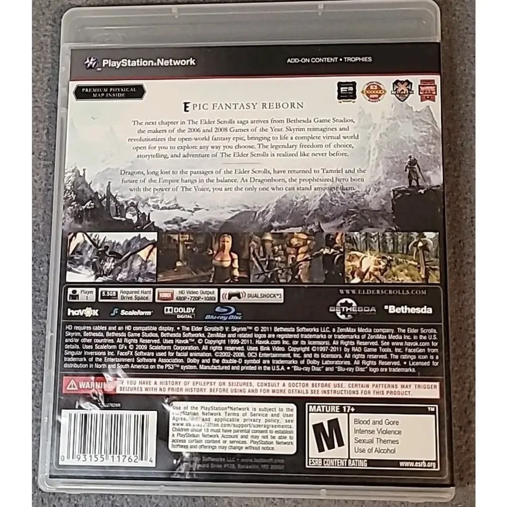 The Elder Scrolls V: Skyrim (Sony PS3 PlayStation 3, 2011) w/ Manual & Case